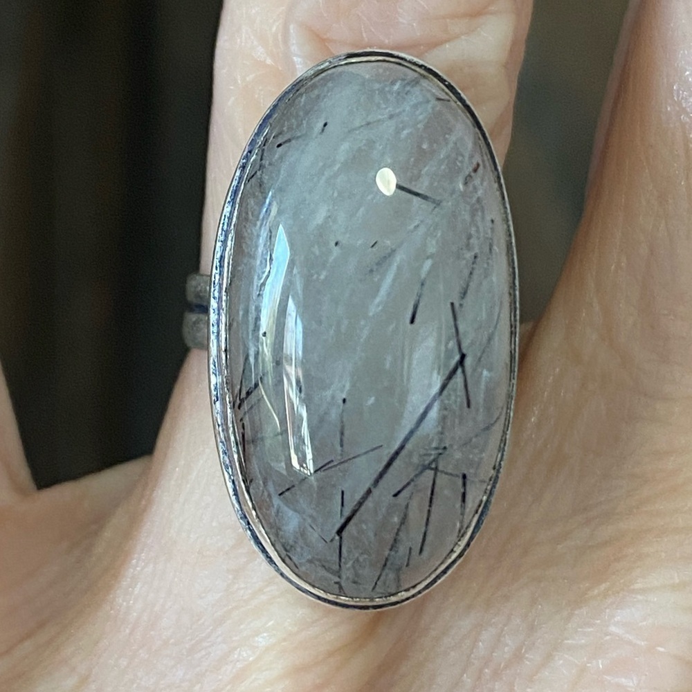 Elegant Handmade SIZE 5.5 Tourmalinated Quartz & 925 Sterling Silver Ring